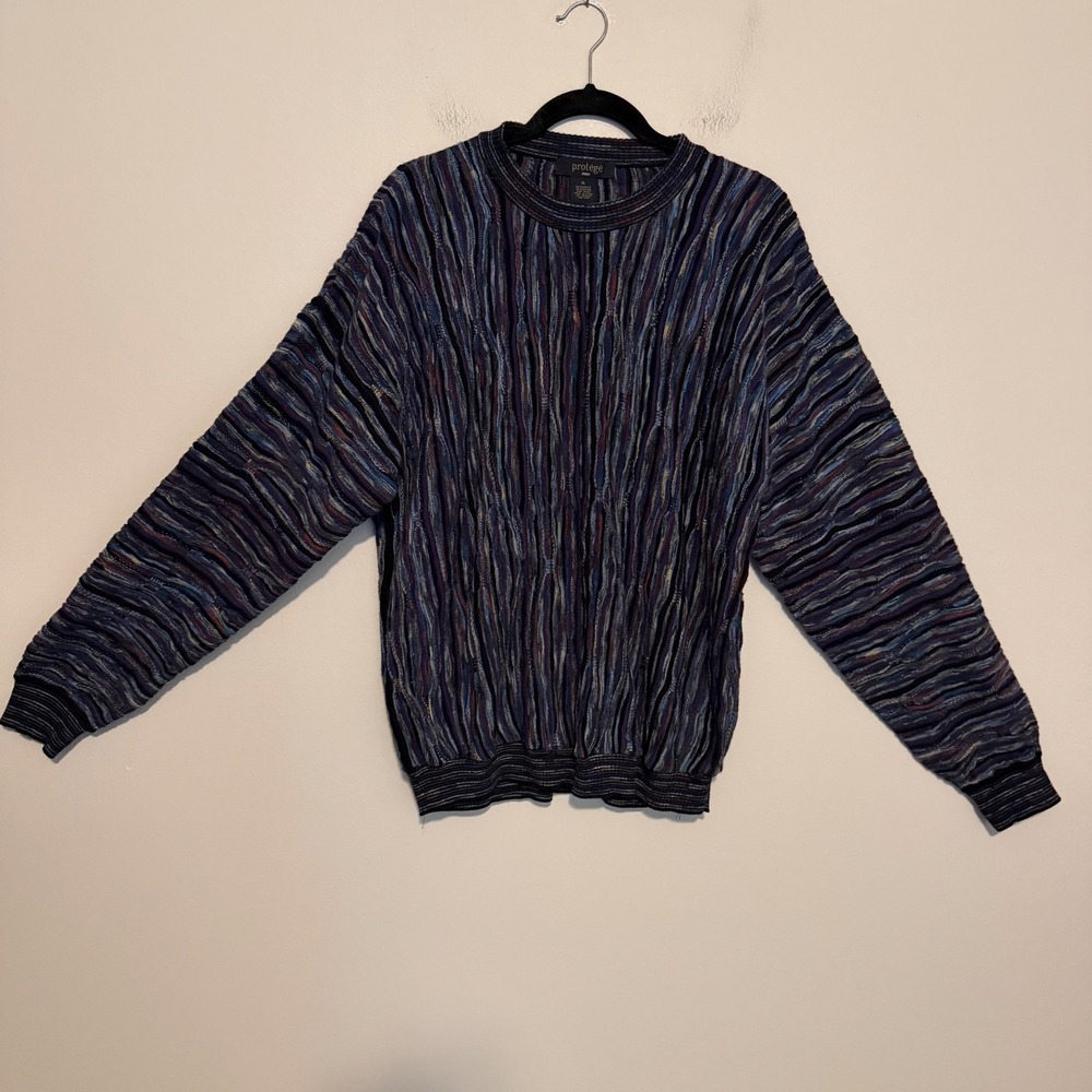 Vintage Protege 3D Textured Knit Sweater XL Multicolor 90s funky retro grandpa